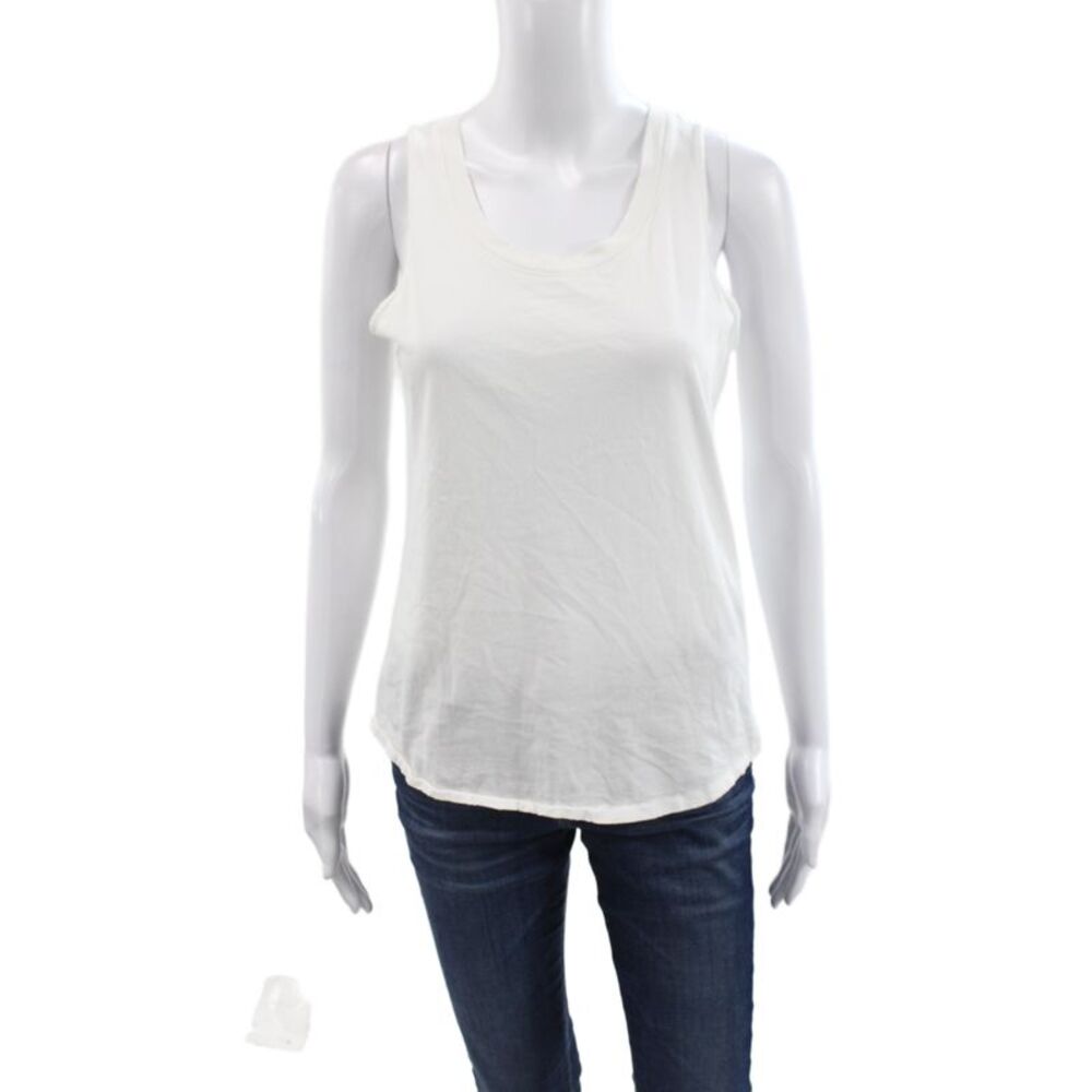 Leallo Women White Cotton Scoop Neck Sleeveless Basic Tank Pullover Size M